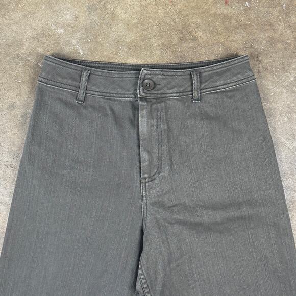 Women’s Wide Leg High Rise Pants Size Large Cropped Green Raw Hem - Picture 2 of 13